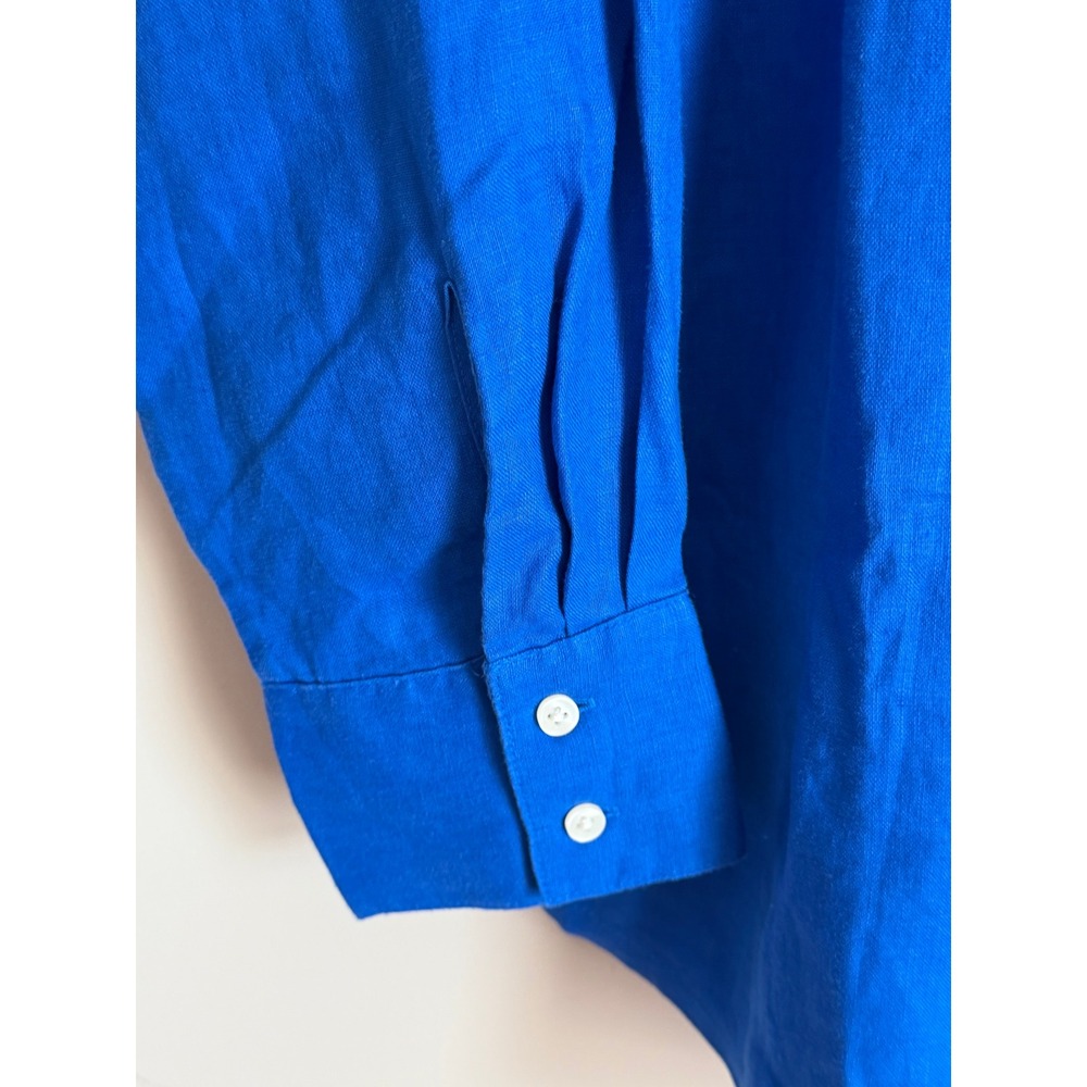 SPANX Linen Button Down Shirt 2026 Style Size Medium Royal Blue Relaxed - Picture 4 of 8